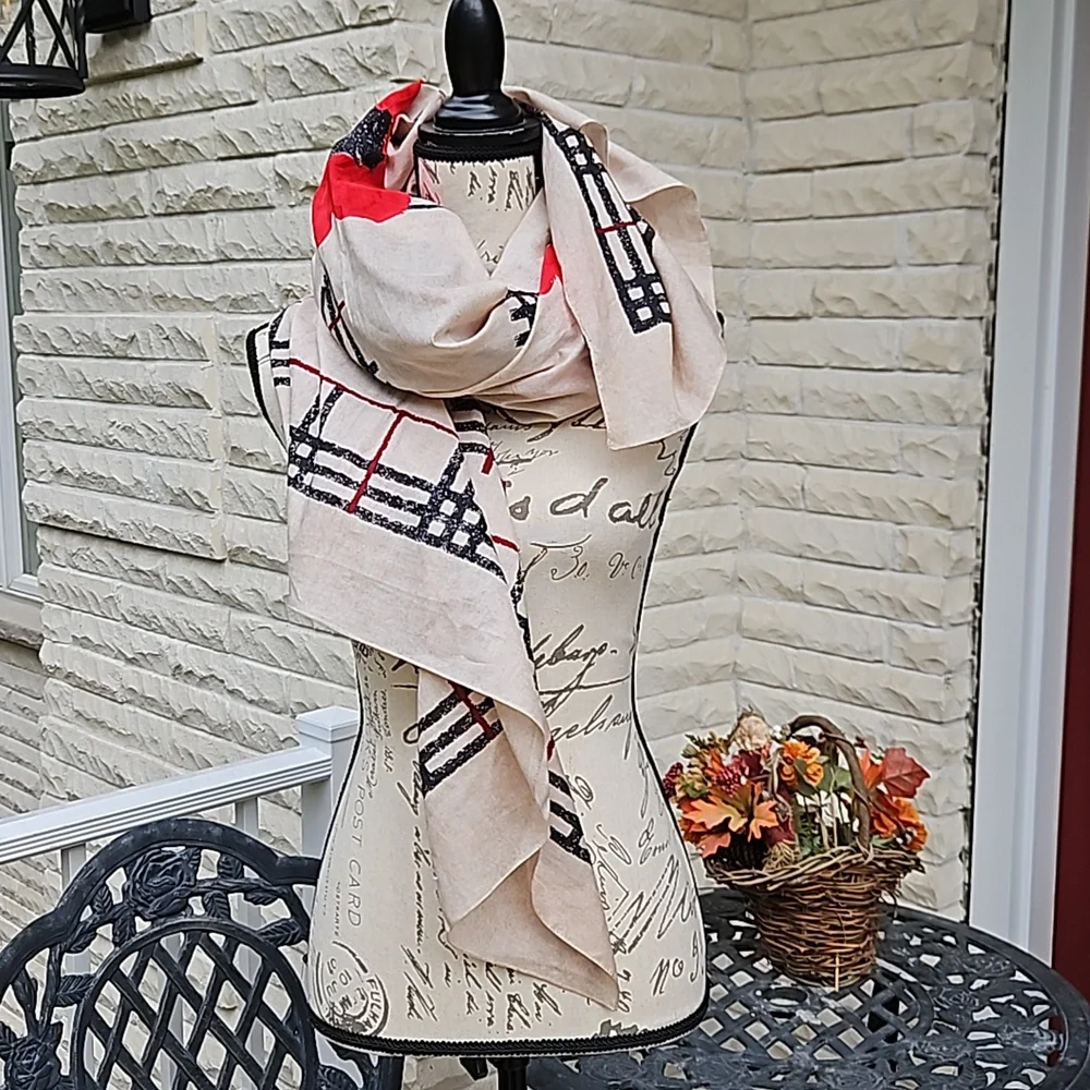 NWOT BURBERRY RED FLORAL SHAWL LARGE SCARF - Picture 6 of 9